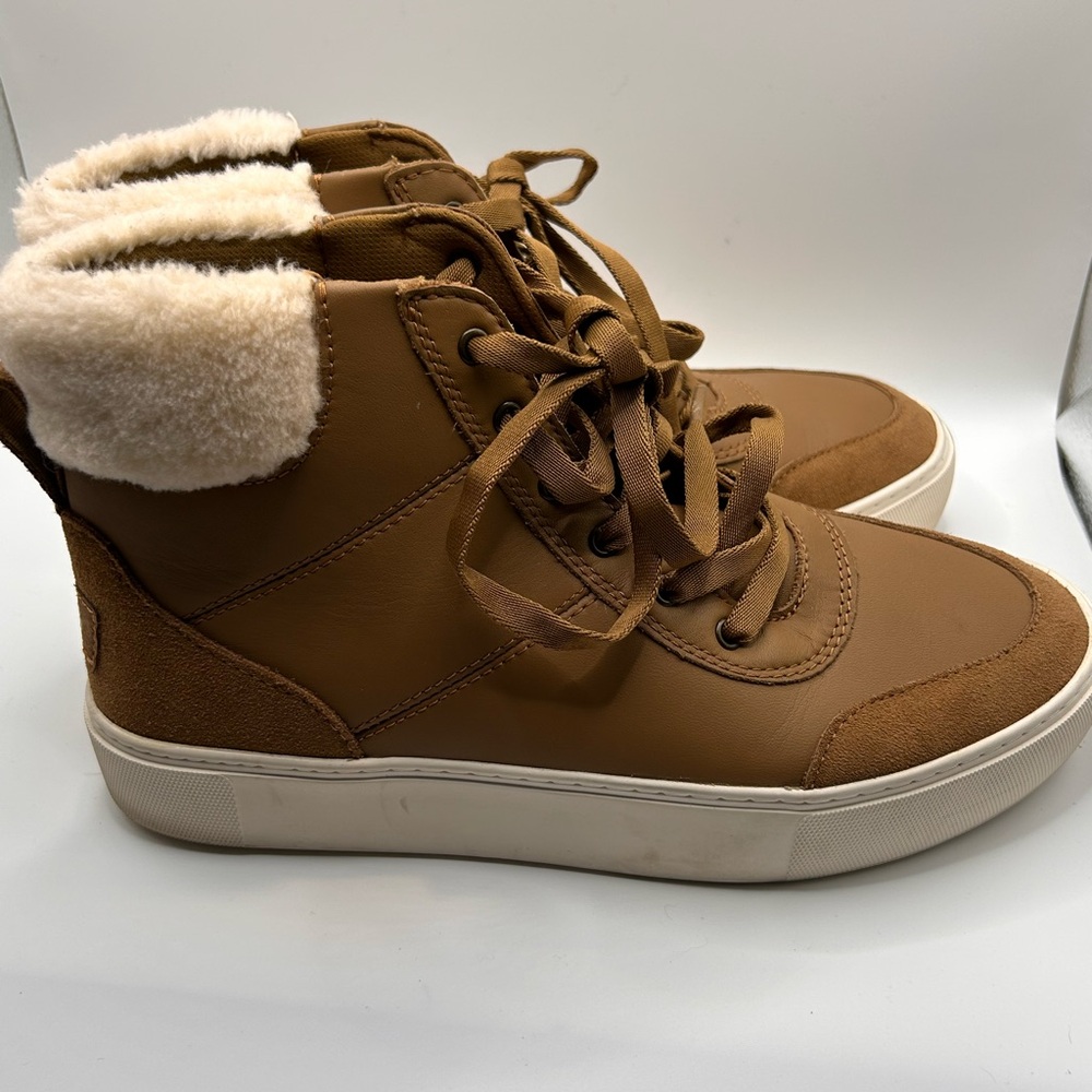 UGG Plush Shearling Lined Cakewalk High Chestnut Brown Trainer Sz 8.5 - Picture 5 of 9